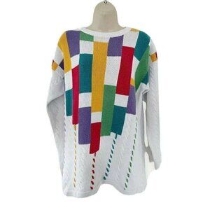 VTG Colorful Woman's Sz S White Purple Red Pullover Sweater MixIt  80's 90's